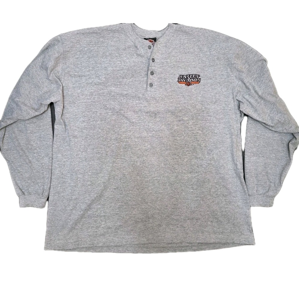 HARLEY-DAVIDSON Gray Long Sleeve Henley Embroidered Mankato Mn Logo XL Shirt
